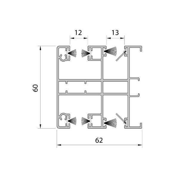 Mini aluminium double guide channel MKT with seal - division